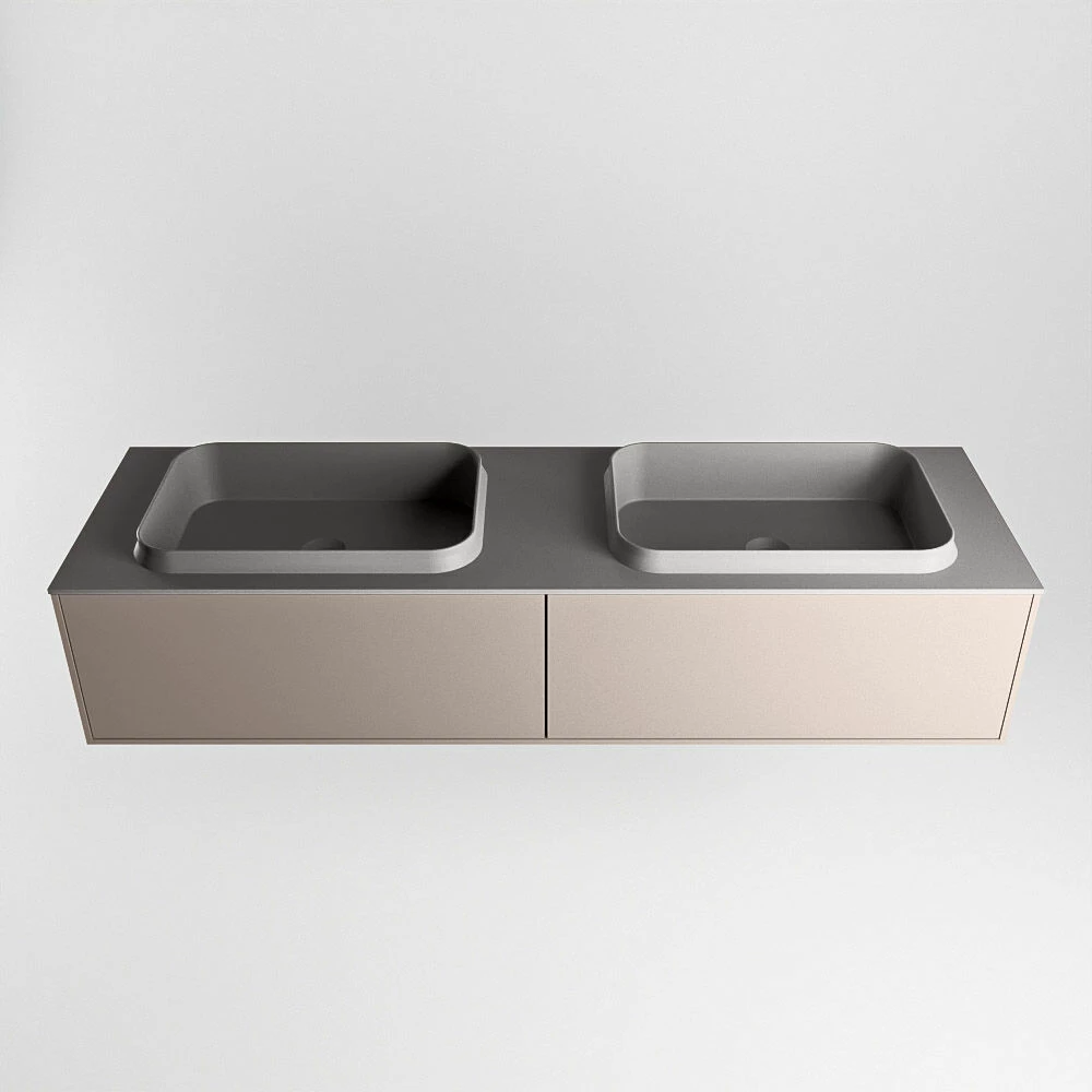 Mondiaz Erin 150cm Badmeubel Smoke Met 2 Lades En Donkergrijze Wastafel Dubbel 2 Kraangaten - Afbeelding 6