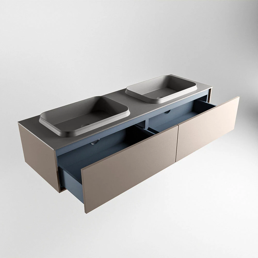 Mondiaz Erin 150cm Badmeubel Smoke Met 2 Lades En Donkergrijze Wastafel Dubbel 2 Kraangaten - Afbeelding 5