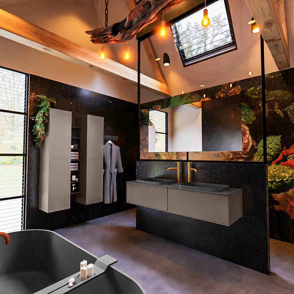 Mondiaz Erin 150cm Badmeubel Smoke Met 2 Lades En Donkergrijze Wastafel Dubbel 2 Kraangaten - Afbeelding 3