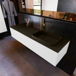 Mondiaz Erin 150cm Badmeubel Talc Met 1 Lade En Zwarte Wastafel Rechts 1 Kraangat