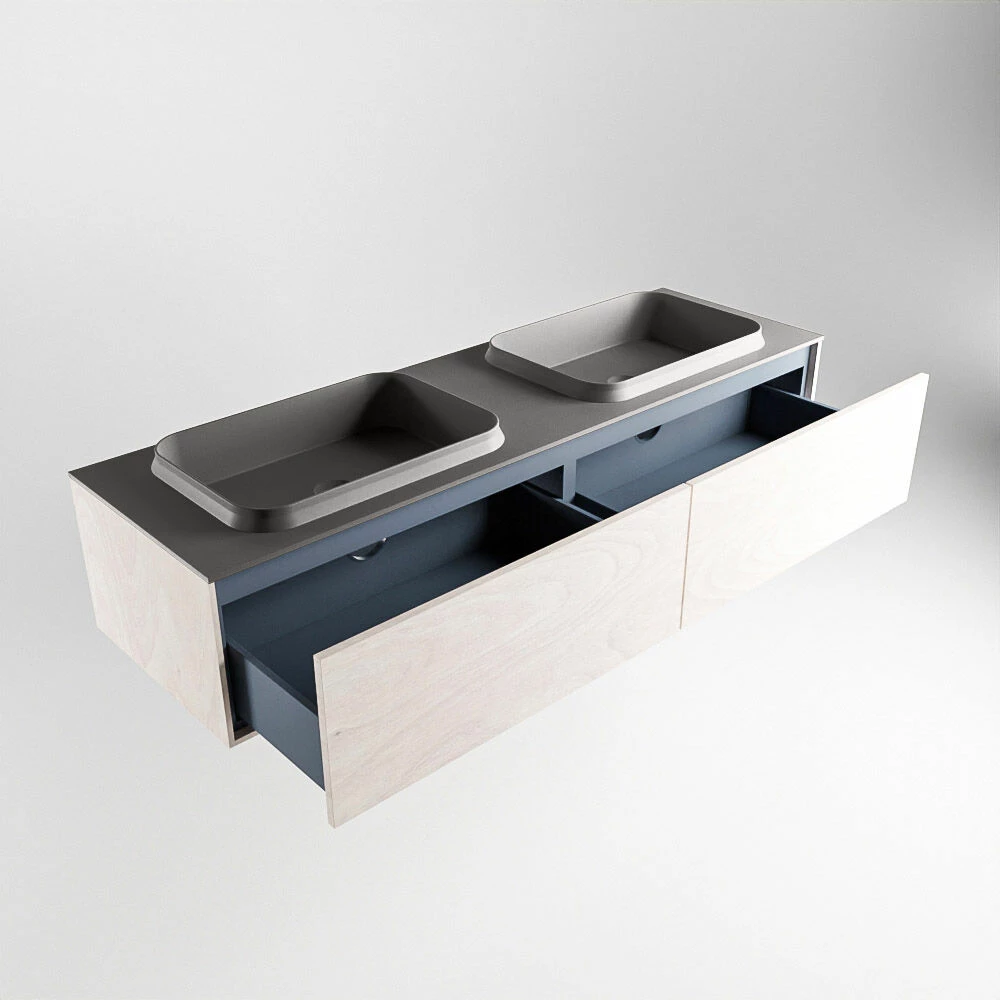 Mondiaz Erin 150cm Badmeubel Underlayment Met 2 Lades En Donkergrijze Wastafel Dubbel 2 Kraangaten - Afbeelding 5