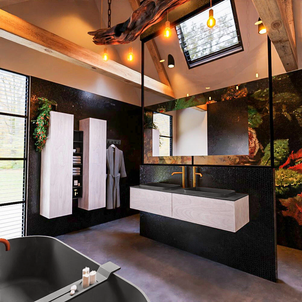 Mondiaz Erin 150cm Badmeubel Underlayment Met 2 Lades En Donkergrijze Wastafel Dubbel 2 Kraangaten - Afbeelding 3