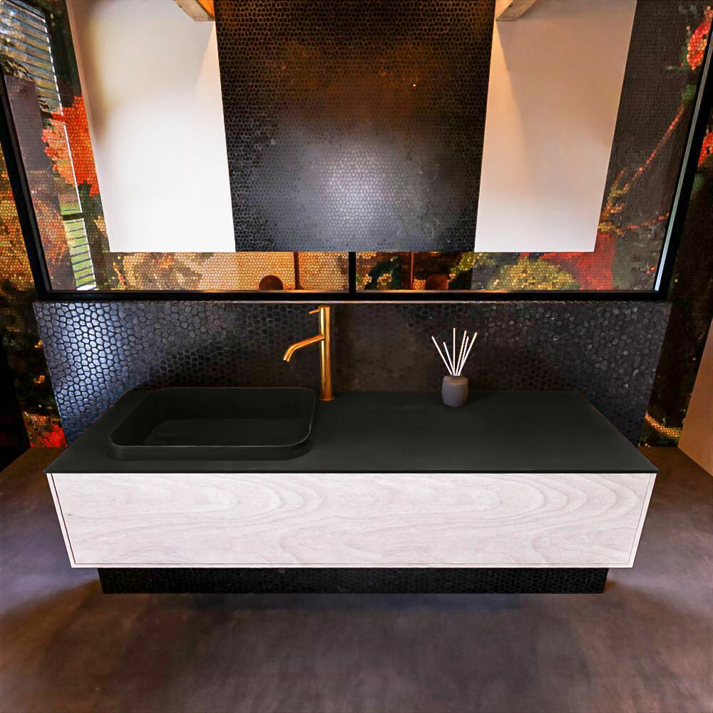 Mondiaz Erin 150cm Badmeubel Underlayment Met 1 Lade En Zwarte Wastafel Links 1 Kraangat - Afbeelding 2