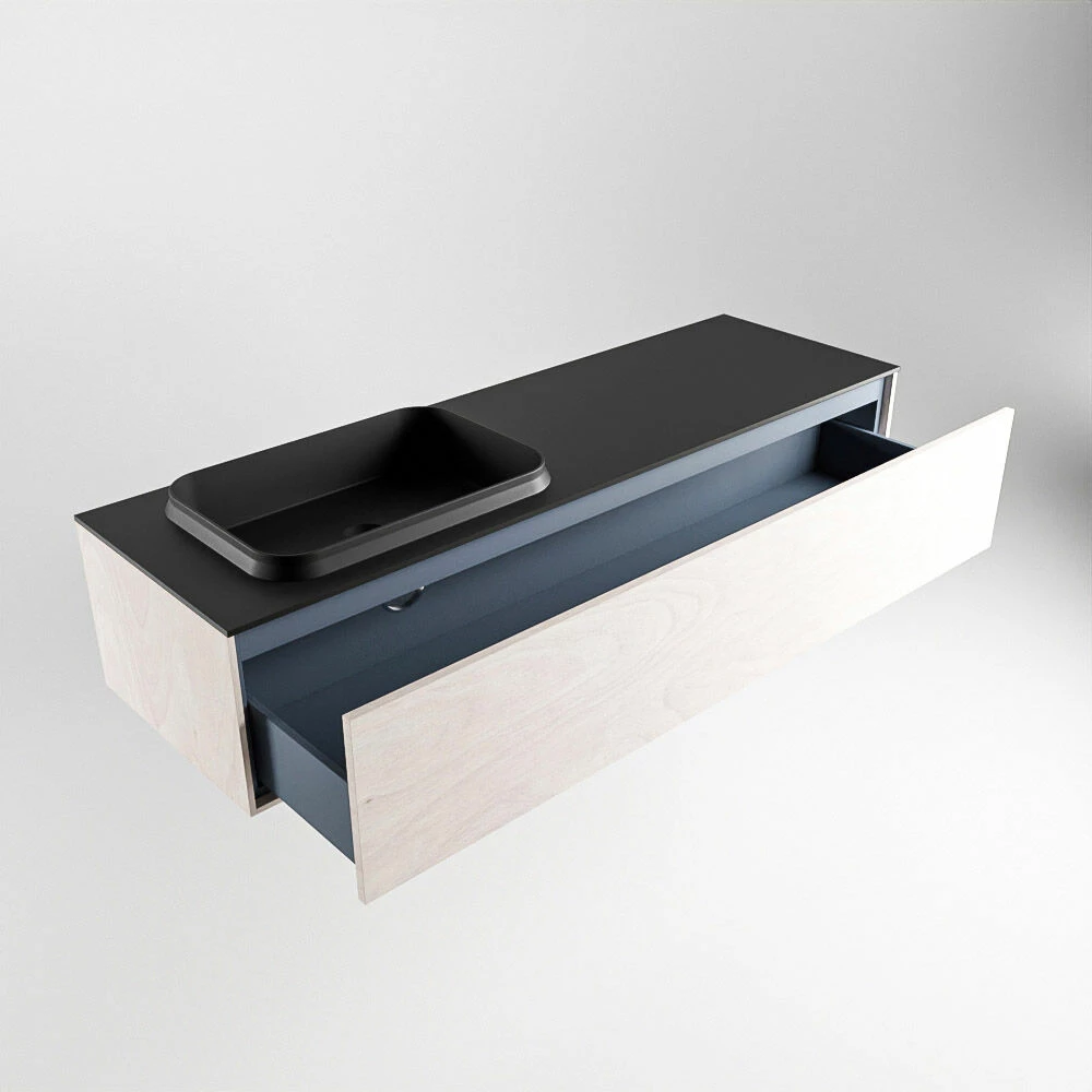 Mondiaz Erin 150cm Badmeubel Underlayment Met 1 Lade En Zwarte Wastafel Links 1 Kraangat - Afbeelding 5