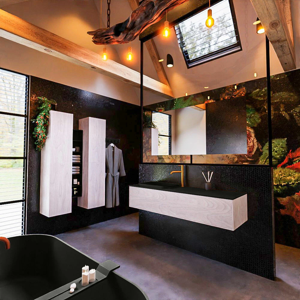 Mondiaz Erin 150cm Badmeubel Underlayment Met 1 Lade En Zwarte Wastafel Links 1 Kraangat - Afbeelding 3