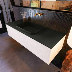 Mondiaz Erin 120cm Badmeubel Underlayment Met 1 Lade En Zwarte Wastafel Midden Zonder Kraangaten