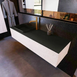 Mondiaz Erin 150cm Badmeubel Underlayment Met 1 Lade En Zwarte Wastafel Links 1 Kraangat