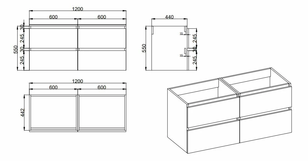 Fontana Freestone Badkamermeubel Mat Wit 120cm Met Natuurstenen Wastafel 2 Kraangaten En Ronde Spiegel - Afbeelding 4