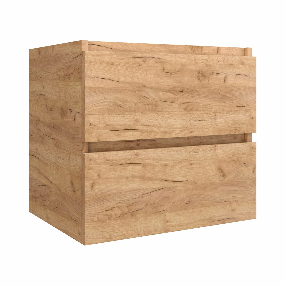 Fontana Freestone Badkamermeubel Warm Eiken 120cm Met Natuurstenen Wastafel Zonder Kraangaten En Ronde Spiegel - Afbeelding 3