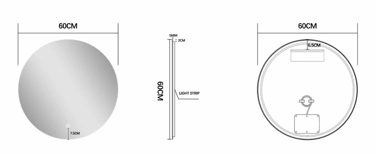 Fontana Freestone Badkamermeubel Warm Eiken 60cm Met Natuurstenen Wastafel Zonder Kraangat En Ronde Spiegel - Afbeelding 6