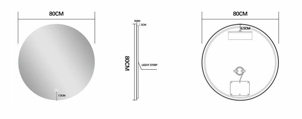 Fontana Freestone Badkamermeubel Warm Eiken 80cm Met Natuurstenen Wastafel 1 Kraangat En Ronde Spiegel - Afbeelding 6