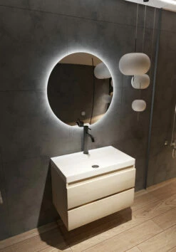 Fontana Kolo Wastafelmeubel Beach Eiken 80cm Glans Witte Wastafel 1 Kraangat Met Ronde Spiegel