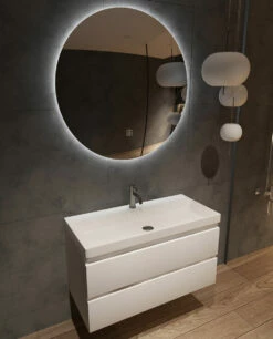 Fontana Kolo Wastafelmeubel Mat Wit 100cm Glans Witte Wastafel 1 Kraangat Met Ronde Spiegel