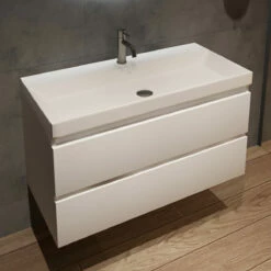 Fontana Kolo Wastafelmeubel Mat Wit 100cm Glans Witte Wastafel 1 Kraangat