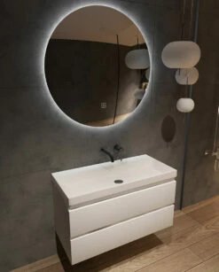 Fontana Kolo Wastafelmeubel Mat Wit 100cm Mat Witte Wastafel 0 Kraangaten Met Ronde Spiegel