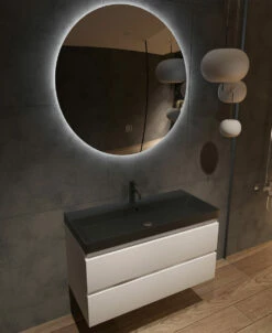 Fontana Kolo Wastafelmeubel Mat Wit 100cm Zwarte Wastafel 1 Kraangat Met Ronde Spiegel