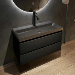 Fontana Kolo Wastafelmeubel Mat Zwart 100cm Zwarte Wastafel 1 Kraangat