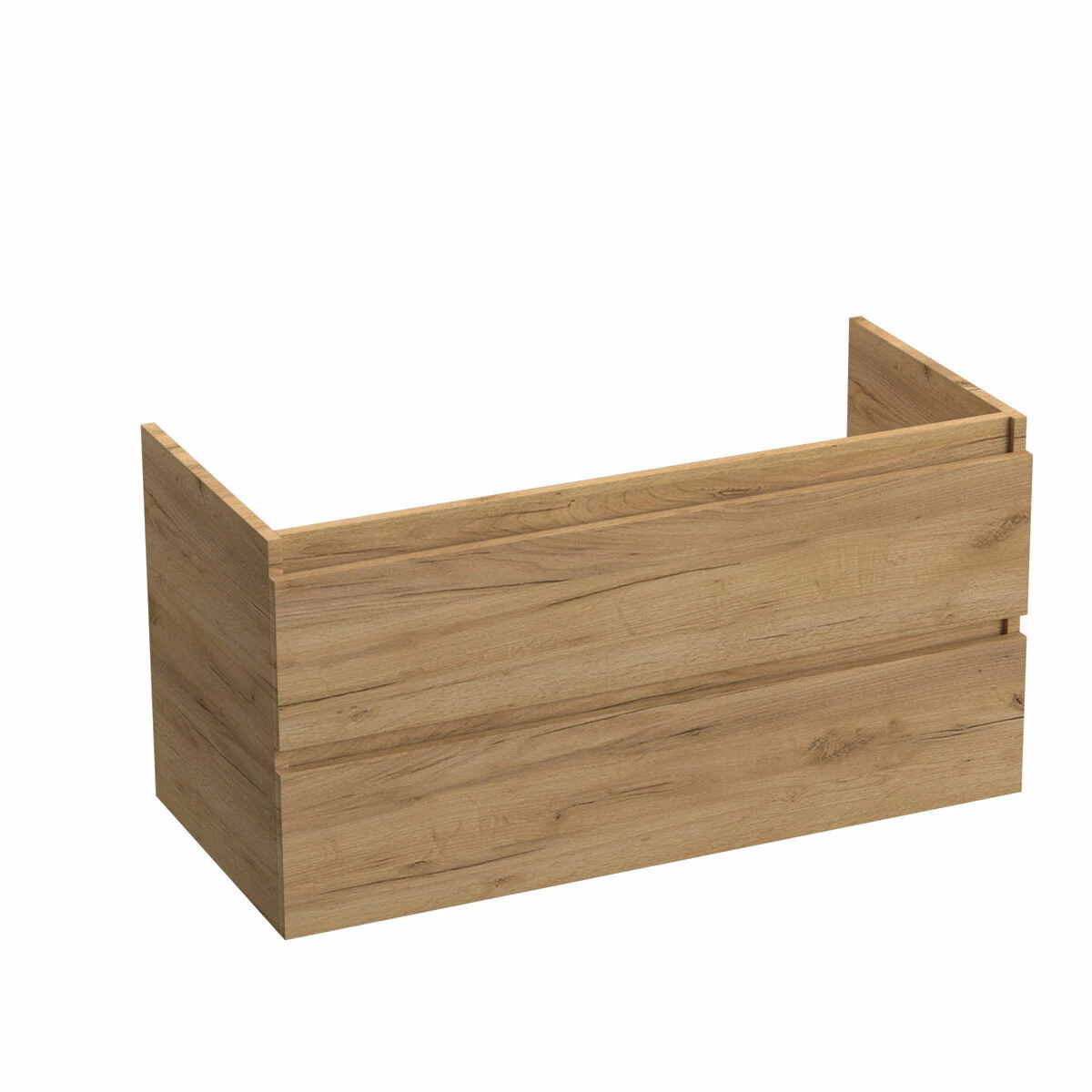 Fontana Kolo Wastafelmeubel Warm Eiken 100cm Mat Witte Wastafel 1 Kraangat Met Ronde Spiegel - Afbeelding 2