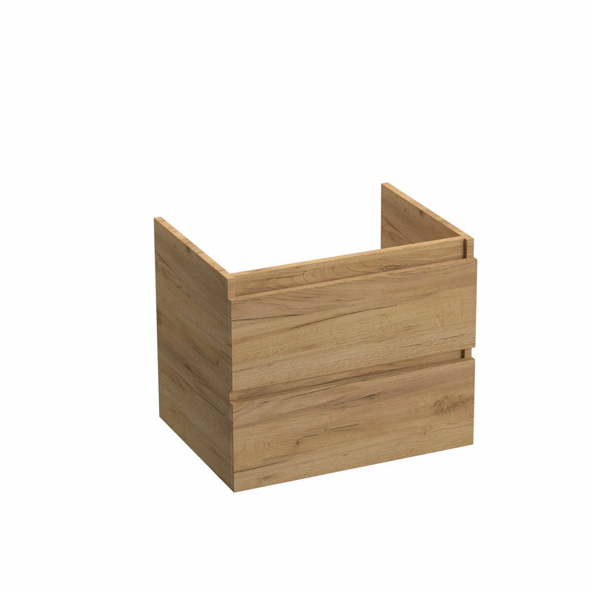 Fontana Kolo Wastafelmeubel Warm Eiken 60cm Mat Witte Wastafel 0 Kraangaten Met Ronde Spiegel - Afbeelding 2