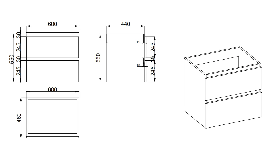Fontana Kolo Wastafelmeubel Warm Eiken 60cm Mat Witte Wastafel 0 Kraangaten Met Ronde Spiegel - Afbeelding 4