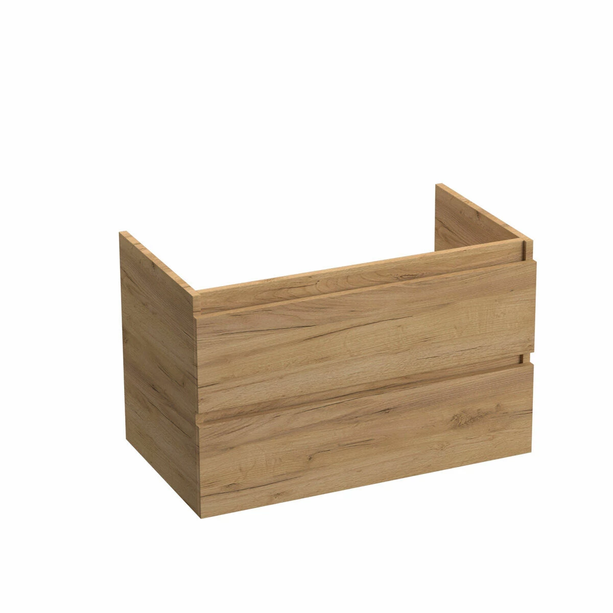 Fontana Kolo Wastafelmeubel Warm Eiken 80cm Mat Witte Wastafel 1 Kraangat Met Ronde Spiegel - Afbeelding 2