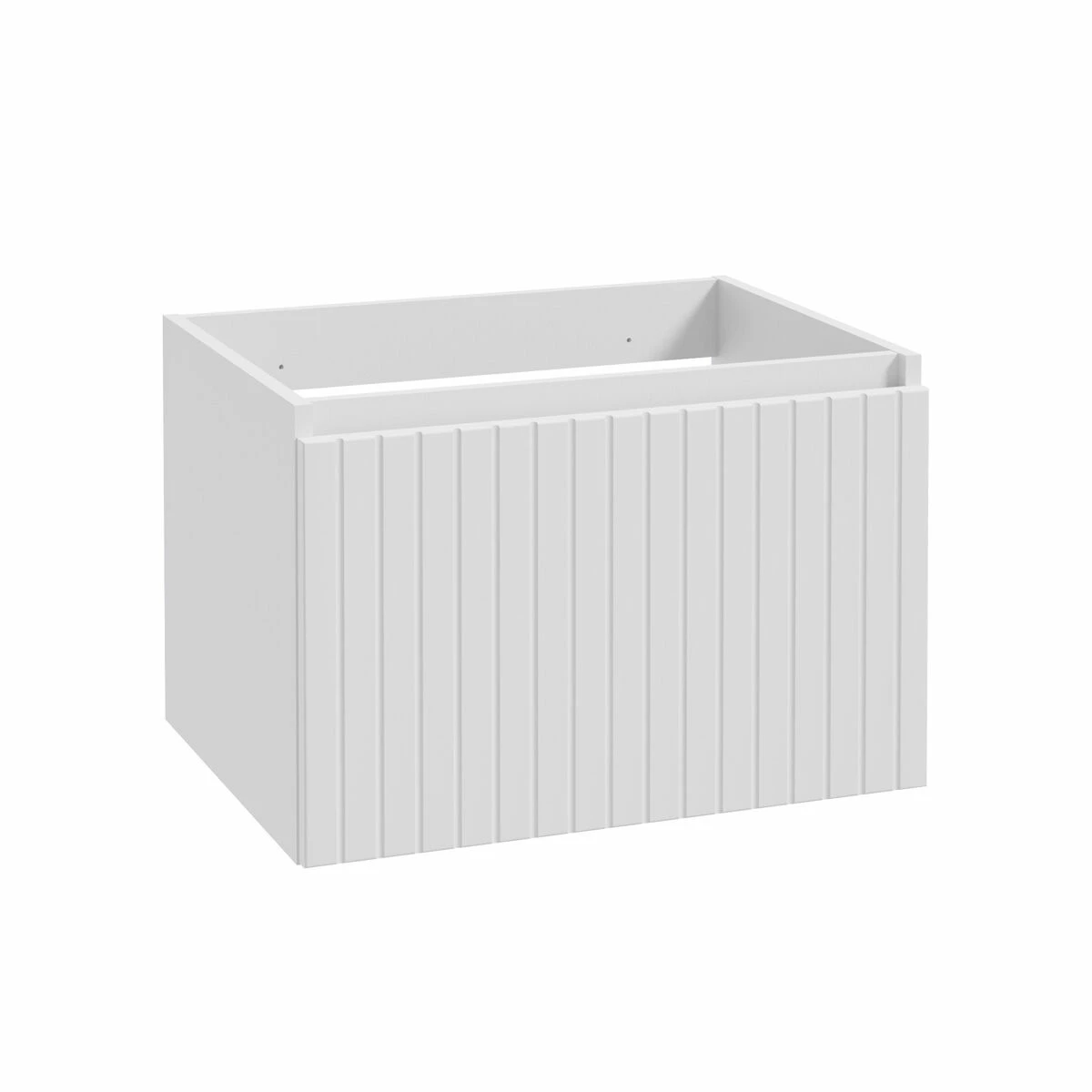 Fontana Lento Wit Badkamermeubel Ribbelfront Met Witte Wastafel 60cm 1 Kraangat En Ronde Spiegel - Afbeelding 3