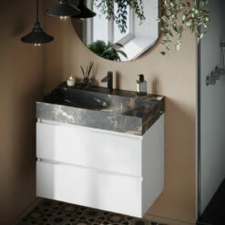 Fontana Portoro Gold Badkamermeubel Mat Wit 80cm Met Kraangat