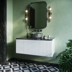 Fontana Portoro Gold Marmer Badmeubel 100cm Mat Wit Met Ribbelfront En Toppaneel Met Ronde Waskom