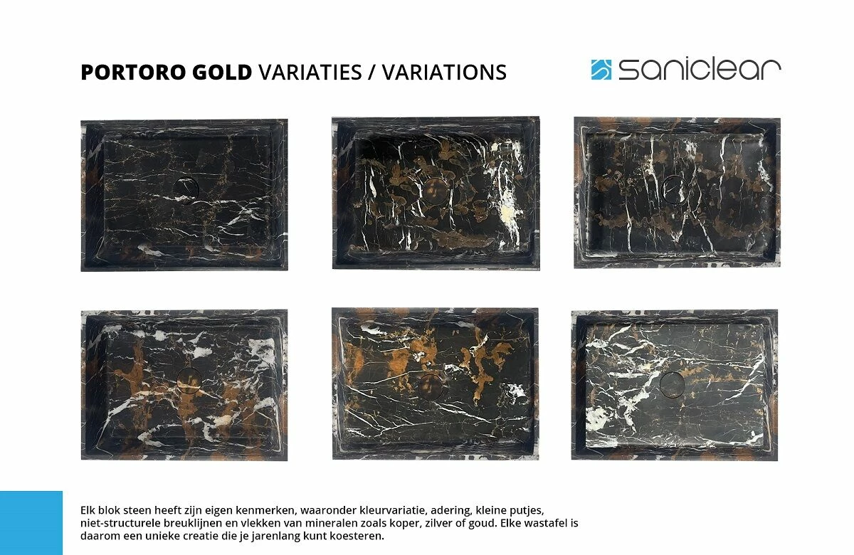 Fontana Portoro Gold Marmer Mat Zwart Wastafelmeubel 160cm Met Toppaneel En Ronde Waskommen - Afbeelding 6