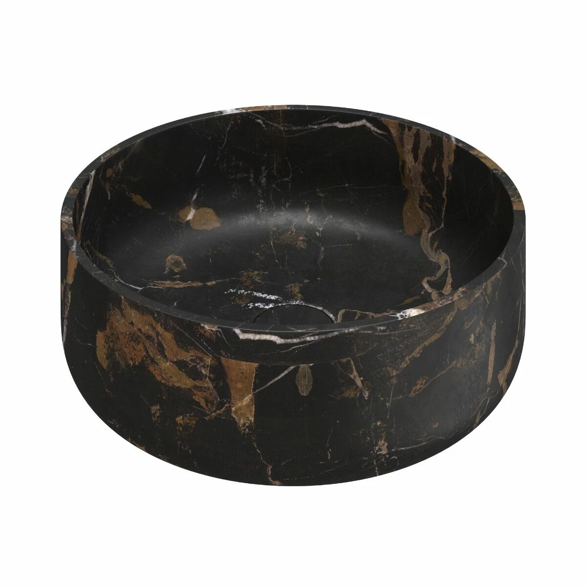 Fontana Portoro Gold Marmer Mat Zwart Wastafelmeubel 160cm Met Toppaneel En Ronde Waskommen - Afbeelding 5