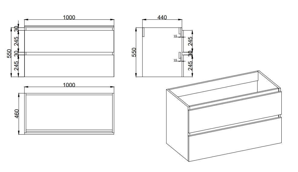 Fontana Proma Badkamermeubel 100cm Zonder Kom Zwart Mat - Afbeelding 4