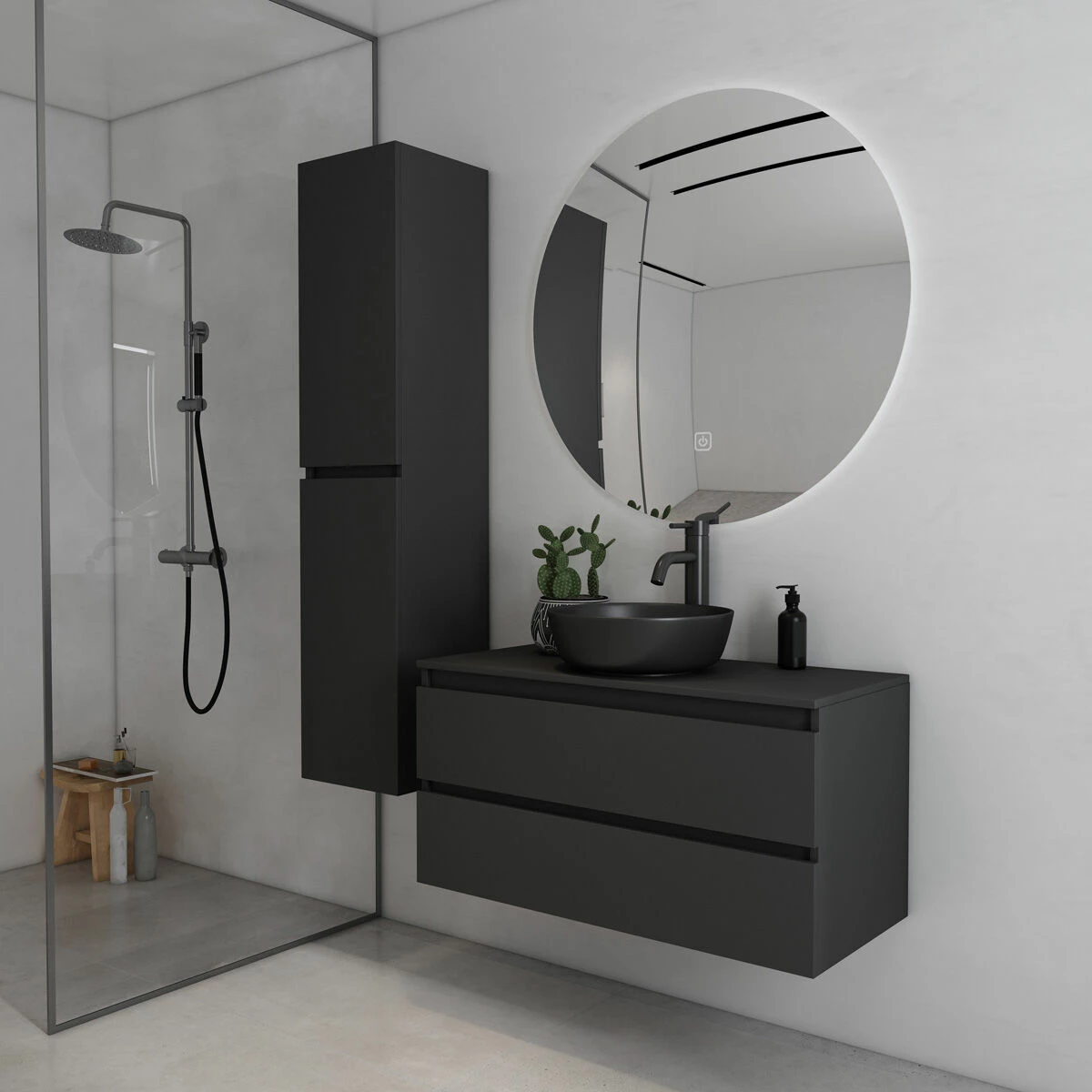 Fontana Proma Badkamermeubel 100cm Zonder Kom Zwart Mat - Afbeelding 2