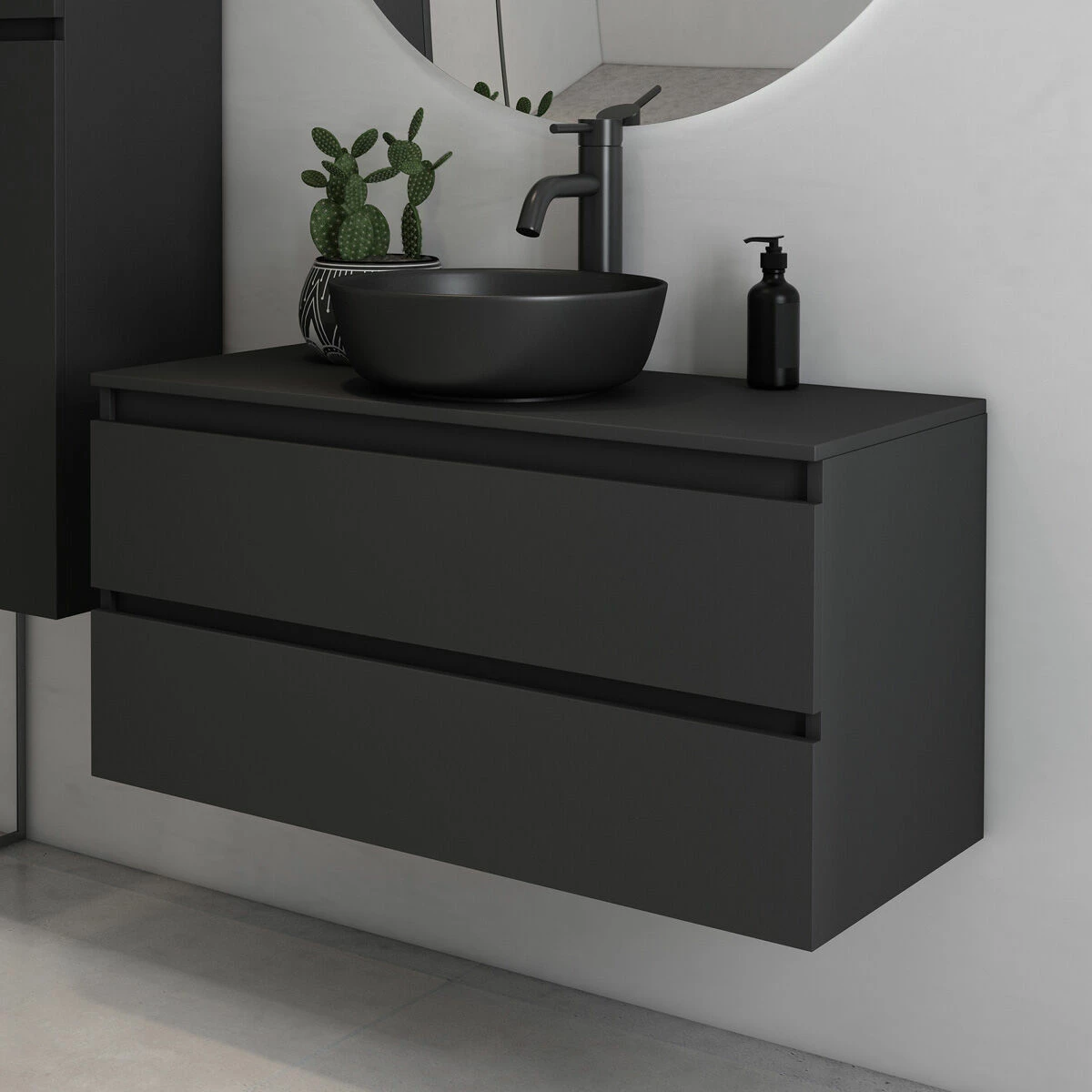 Fontana Proma Badkamermeubel 100cm Zonder Kom Zwart Mat