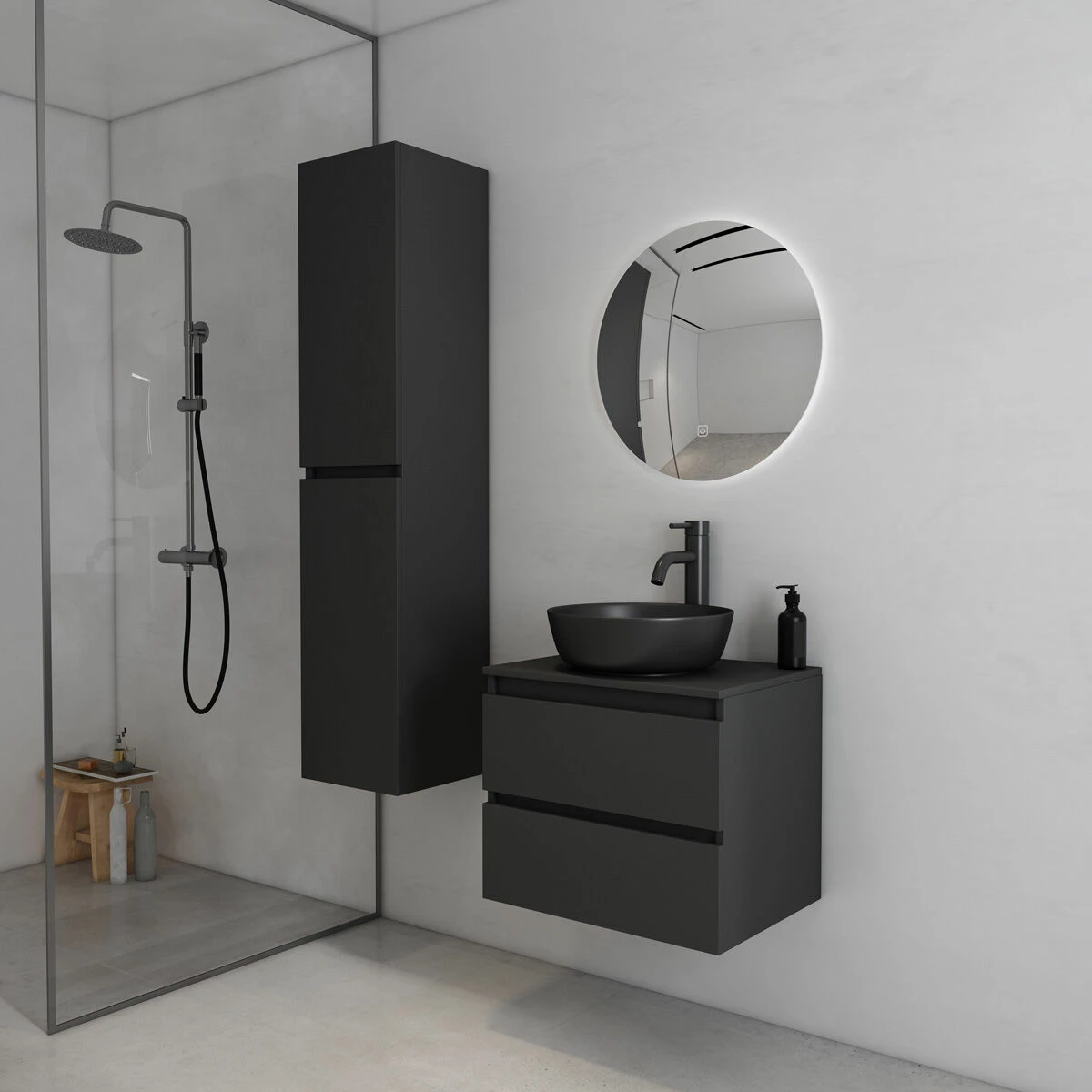 Fontana Proma Badkamermeubel 60cm Zonder Kom Zwart Mat - Afbeelding 2