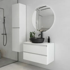 Fontana Proma Badkamermeubel 80cm Met Zwarte Waskom En LED Spiegel Mat Wit