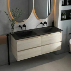 Fontana Rovigo Badmeubel 120cm Met Zwarte Wastafel Zonder Kraangaten Beach Eiken