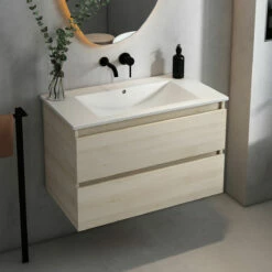 Fontana Rovigo Badmeubel 80cm Met Witte Wastafel Zonder Kraangat Beach Eiken