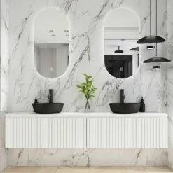 Fontana Stripe Mat Wit Badmeubel Ribbelfront 200cm Zonder Kommen