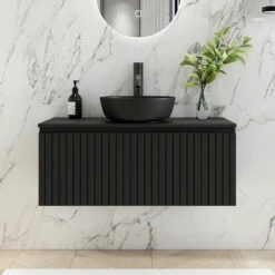 Fontana Stripe Zwart Badmeubel Ribbelfront 100cm Zonder Kom