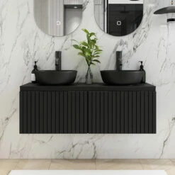 Fontana Stripe Zwart Badmeubel Ribbelfront 120cm Zonder Kom