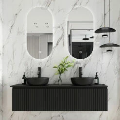 Fontana Stripe Zwart Badmeubel Ribbelfront 160cm Zonder Kom