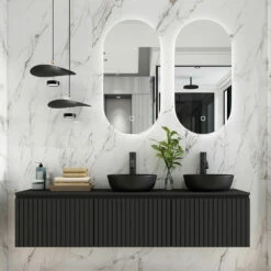 Fontana Stripe Zwart Badmeubel Ribbelfront 180cm Zonder Kom