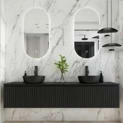 Fontana Stripe Zwart Badmeubel Ribbelfront 200cm Zonder Kom