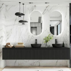 Fontana Stripe Zwart Badmeubel Ribbelfront 240cm Zonder Kom