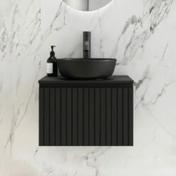 Fontana Stripe Zwart Badmeubel Ribbelfront 60cm Zonder Kom