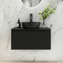 Fontana Stripe Zwart Badmeubel Ribbelfront 80cm Zonder Kom