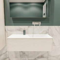 Lush Onderkast 100cm In Kleur UNDERLAYMENT Met 1 Lade Push Tot Open Geschikt Voor Rechtse Wastafel. Compleet Met Solid Surface Wastafel Cloud M35134met 0 Kraangat(en)