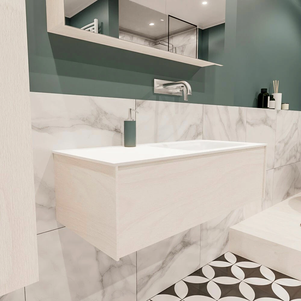 Lush Onderkast 100cm In Kleur UNDERLAYMENT Met 1 Lade Push Tot Open Geschikt Voor Rechtse Wastafel. Compleet Met Solid Surface Wastafel Cloud M35134met 0 Kraangat(en) - Afbeelding 2