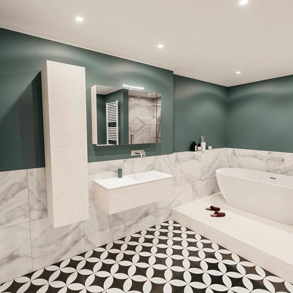 Lush Onderkast 100cm In Kleur UNDERLAYMENT Met 1 Lade Push Tot Open Geschikt Voor Rechtse Wastafel. Compleet Met Solid Surface Wastafel Cloud M35134met 0 Kraangat(en) - Afbeelding 4