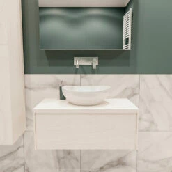 Lush Onderkast Met Topblad 80cm In Kleur UNDERLAYMENT Met 1 Lades Push Tot Open Geschikt Voor Gecentreerde Wastafel. Met Ovale Keramische Opzetkom Met 0 Kraangat(en) In Het Topblad